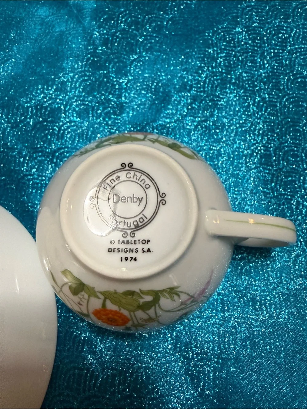 Vintage 1974 Denby Fine China Portugal Floral Teacup & Sauce